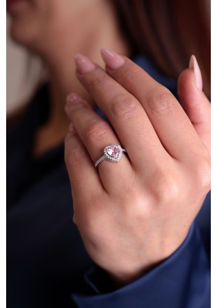 925 Ayar Gümüş Şekilli Pembe Kadın Gümüş Yüzük (Pembe) modelleri