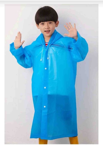 Çocuk Yağmurluk Uzun Kollu Kapüşonlu Su Rüzgar Geçirmez Yağmurluk 6-12 Yaş