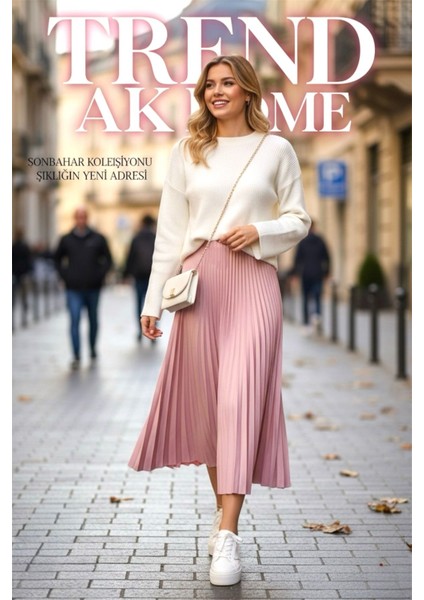 Beli Lastikli Piliseli Pembe Renk Etek