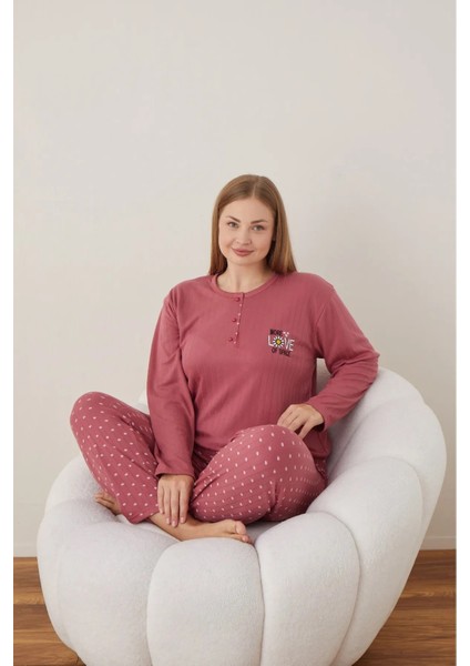 Kadın Bordo Düğmeli Sıfır Yaka Düz Pamuklu Interlok Kumaş Uzun Kol Kadın Pijama Takımı fiyatları