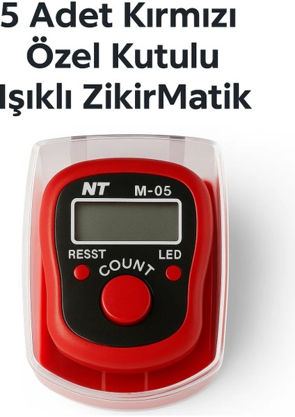 5 Adet Kırmızı Renk Özel Kutulu Dijital Işıklı Zikirmatik Sayaç | Parmak Yüzük Tesbihmatik