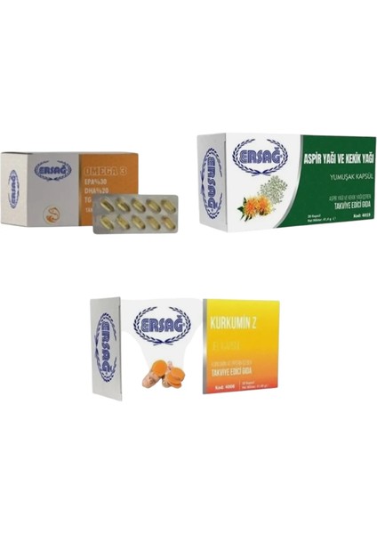Omega 3 + Aspir Yağı ve Kekik Yağı Kapsül +Kurkumin Z Jel Kapsül (3 Lü Set)