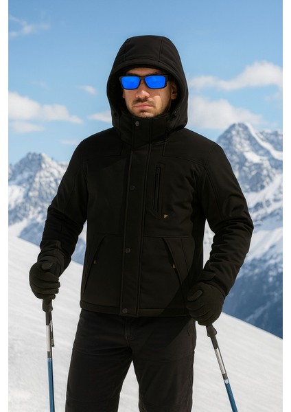 Su ve Rüzgar Geçirmez Kürklü Softshell Erkek Mont