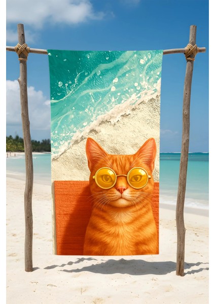 Kedi Desenli Pamuk Plaj Havlusu – Desenli Tasarım