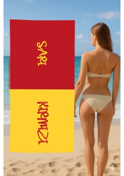 Pamuk Plaj Havlusu – Sarı Kırmızı Tasarım – 75X150 cm