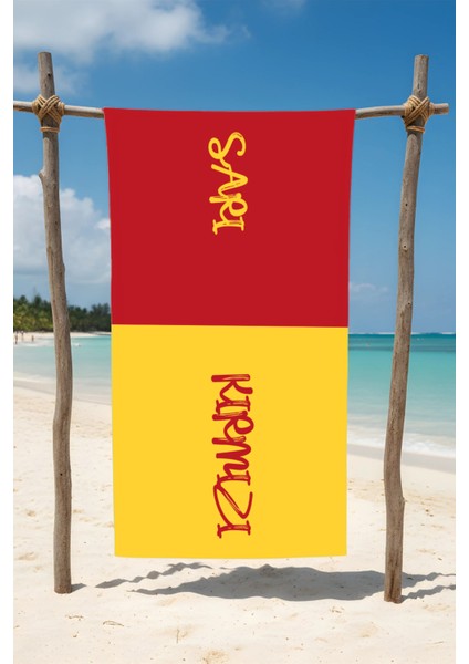 Pamuk Plaj Havlusu – Sarı Kırmızı Tasarım – 75X150 cm fiyatları