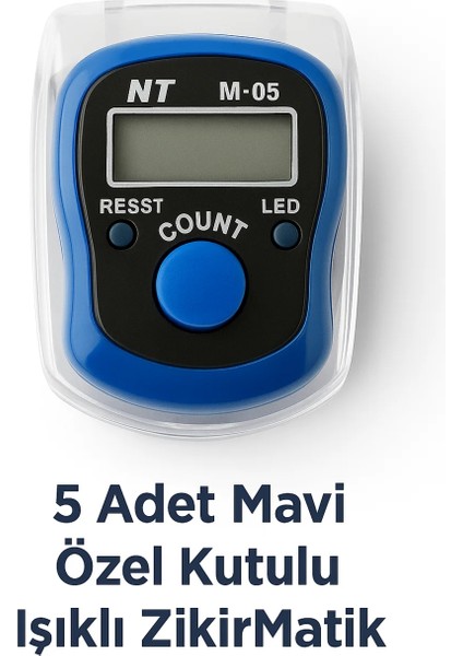 5 Adet Mavi Renk Özel Kutulu Dijital Işıklı Zikirmatik Sayaç | Parmak Yüzük Tesbihmatik