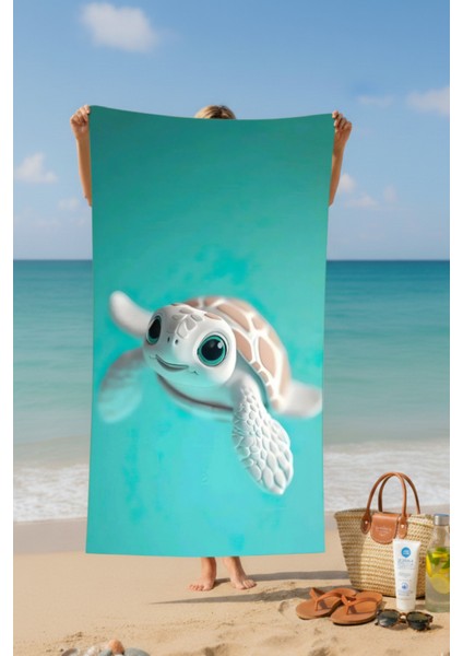 Kaplumbağa Baskılı Pamuk Plaj Havlusu – Desenli Tasarım – 75X150 cm fiyatları