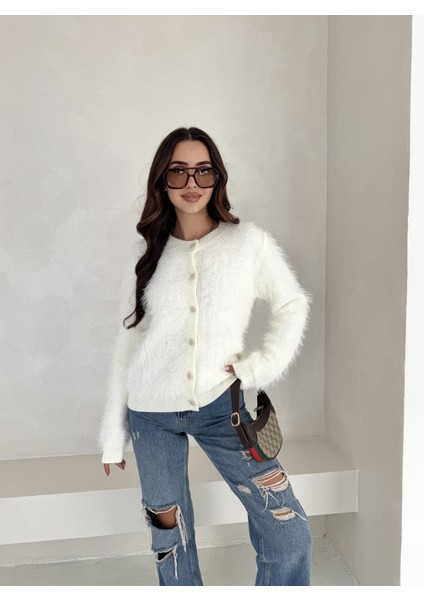 Kadın Soft Yumuşak Dokulu Triko Hırka – Kalın Örgü Bisiklet Yaka Hırka