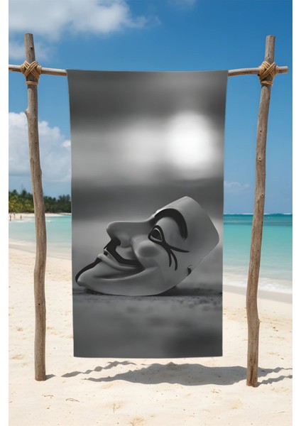 Maske Desenli Pamuk Plaj Havlusu – Desenli Tasarım – 75X150 cm
