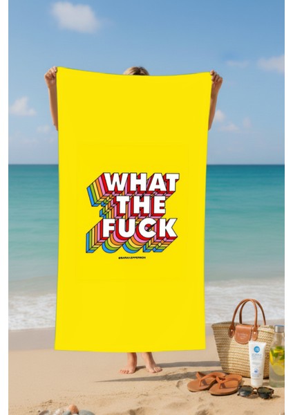 Wtf! Yazılı Pamuk Plaj Havlusu – Desenli Tasarım – 75X150 cm fiyatları