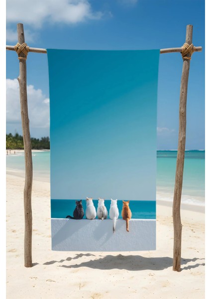 Kediler Baskılı Pamuk Plaj Havlusu – Desenli Tasarım – 75X150 cm fiyatları