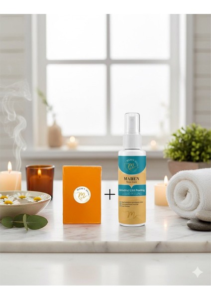 Doğal Kojik Asitli Cilt Sabunu 100GR + Arındırıcı Likit Yüz ve El Peeling Jel 100ML