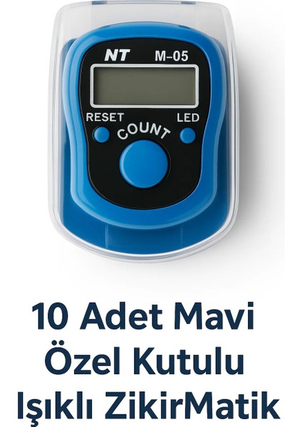 10 Adet Mavi Renk Özel Kutulu Dijital Işıklı Zikirmatik Sayaç | Parmak Yüzük Tesbihmatik