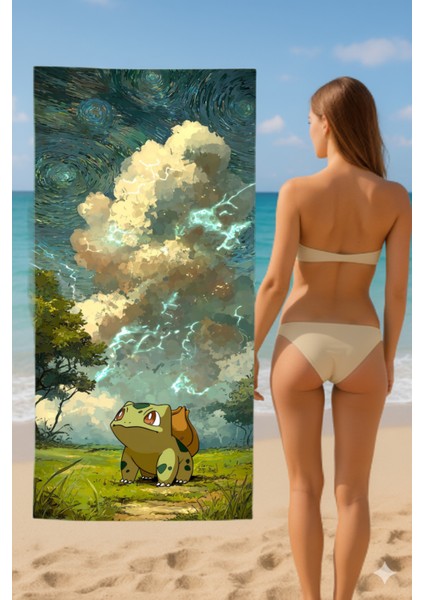 Pamuk Plaj Havlusu – Bulbasaur Tasarım – 75X150 cm fiyatları