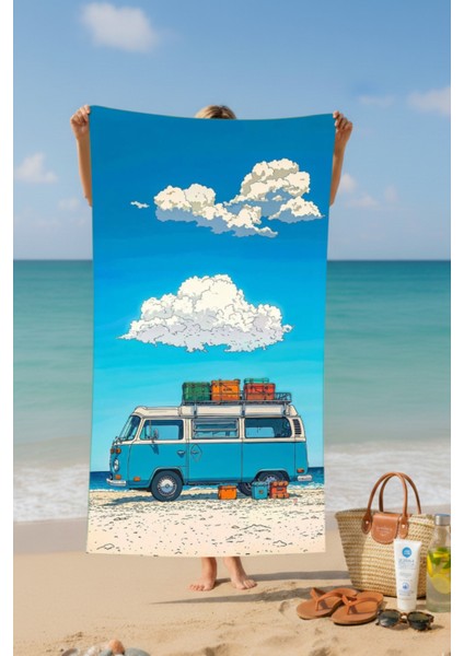 Karavan Baskılı Pamuk Plaj Havlusu – Desenli Tasarım – 75X150 cm