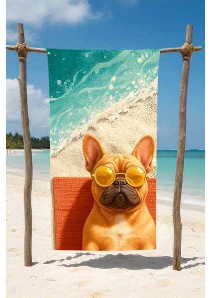 Köpek Desenli Pamuk Plaj Havlusu – Desenli Tasarım – 75X150 cm