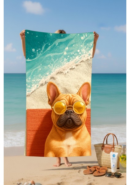 Köpek Desenli Pamuk Plaj Havlusu – Desenli Tasarım – 75X150 cm fiyatları
