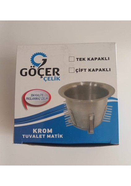 Krom Tuvalet Matik – Paslanmaz Çelik Gider Koku ve Haşere Önleyici Aparat (304 Kalite)