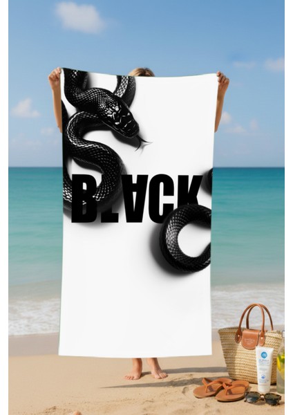 Black Siyah Yılan Desenli Pamuk Plaj Havlusu – Desenli Tasarım – 75X150 cm fiyatları