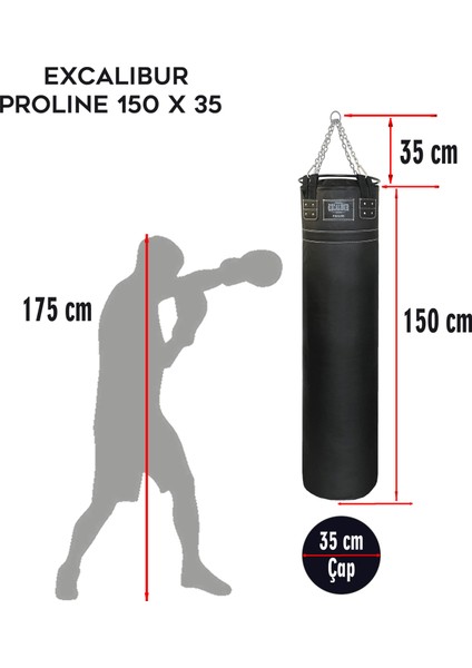Proline Steel Salon Tipi Profesyonel Çemberli Boks Torbası 150 x 35 Siyah fiyatları