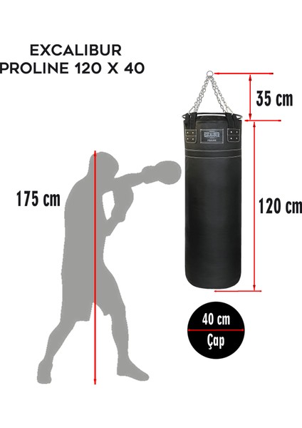 Proline Steel Salon Tipi Profesyonel Çemberli Boks Torbası 120 x 40 Siyah fiyatları