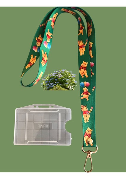 Yeşil Wini The Pooh Temalı Yaka Ipi ve Kartlık