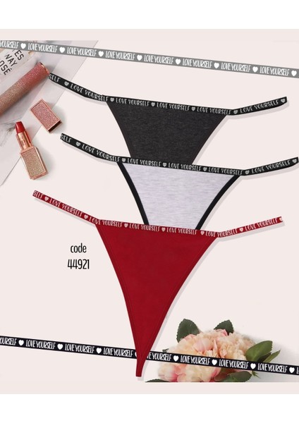 Kozabiat 10'lu Pamuklu Love Yourself Yazılı Renkli Sade Yanları Ipli Tanga Paket