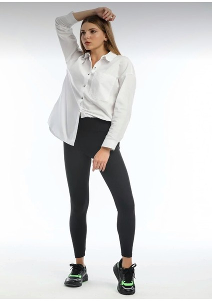 Yüksek Bel, Fitilli, Toparlayıcı Interlok Beli Lastikli Örme Kadın Tayt