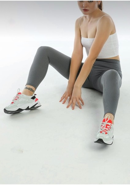 Yüksek Bel, Fitilli, Toparlayıcı Interlok Beli Lastikli Örme Kadın Tayt