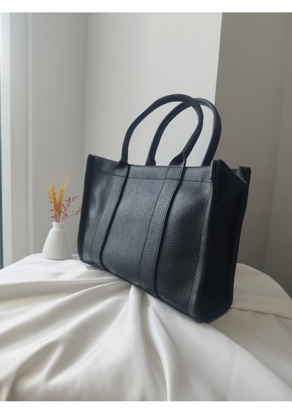 The Tote Bag Siyah Deri Büyük Boy Kadın El, Omuz Çanta indirimleri