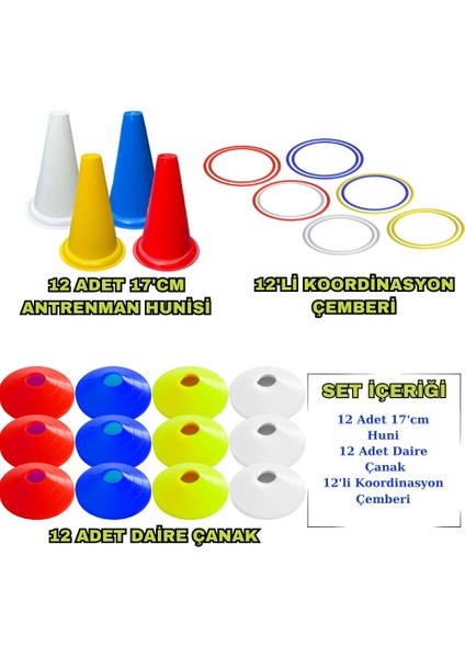 Antrenman Seti 12LI Koordinasyon Çemberi 12LI Antrenman Çanağı 12 Adet 17CM Huni Seti