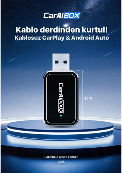 Mini Kablosuz Carplay & Android Auto Dönüştürücü | 2in1 Multimedya Adaptörü | USB - Type-C | Ai Box