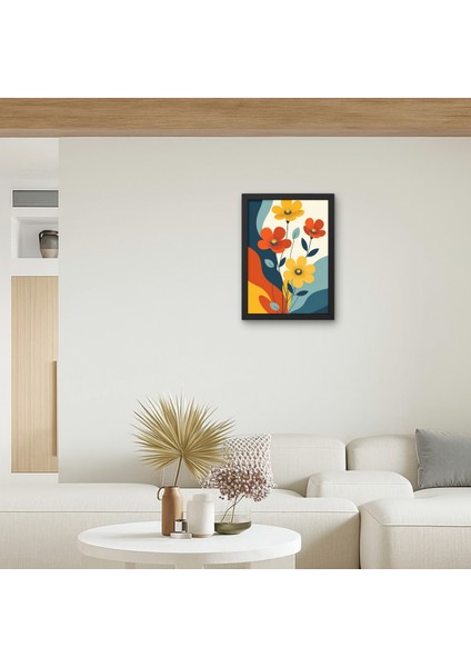 Canlı Renkli Soyut Çiçek Tablo Modern Duvar Sanatı Sarı Kırmızı Salon Posteri