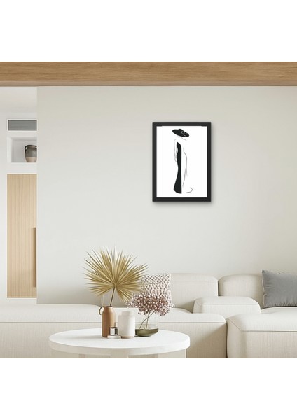 Şapkalı Kadın Silüet Tablosu | Minimalist Siyah Beyaz Duvar Sanatı | Şık Ahşap Poster
