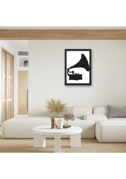 Gramofon Silüet Tablo Uv Baskı | Minimalist Retro Müzik Dekoru 15X20 20X30