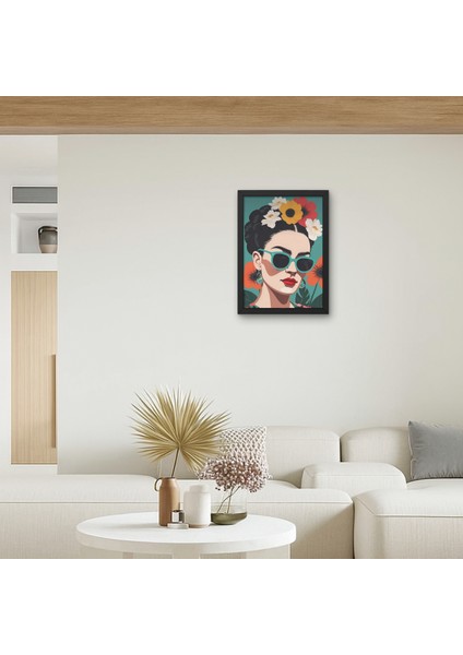 Frida Tarzı Güneş Gözlüklü Kadın Tablo Pop Art Çiçekli Duvar Dekoru
