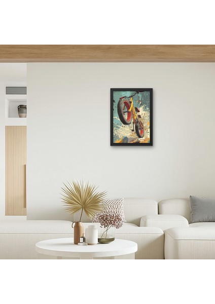 Aksiyon Bisiklet Tablosu | Spor Temalı Soyut Duvar Sanatı | Enerjik Ahşap Dekor Poster