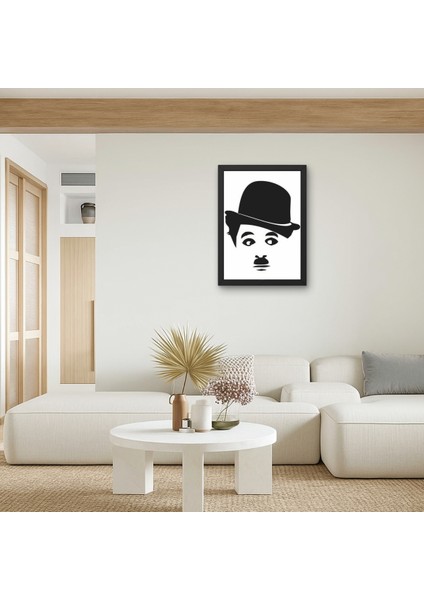 Charlie Chaplin Silüet Ahşap Tablo | Siyah Beyaz | 15X20 - 20X30 cm | Çerçevesiz