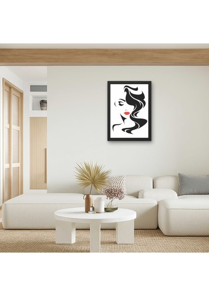 Siyah Beyaz Kadın Portresi Tablo Uv Baskı | Kırmızı Ruj Minimalist Dekor 15X20 20X30