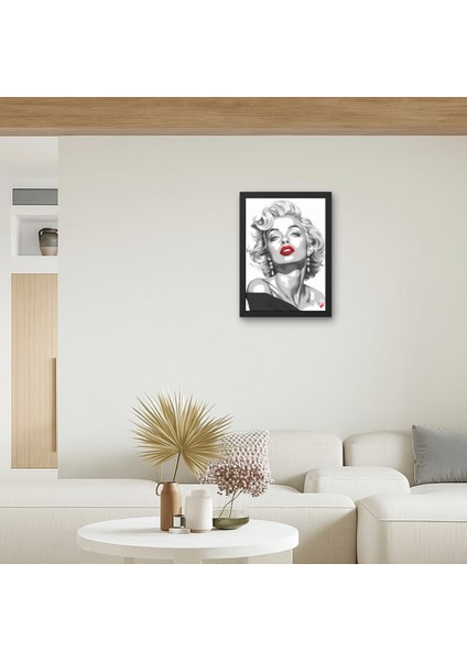 Marilyn Monroe Siyah Beyaz Kırmızı Dudak Tablo Ikonik Retro Pop Art Duvar Dekoru