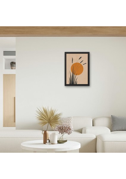 Sazlık Güneş Batımı Ahşap Tablo Duvar Dekoru | Boho Minimalist Iskandinav 15X20 20X30