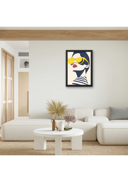 Pop Art Kadın Portre Tablo Uv Baskı | Retro Sarı Gözlük Duvar Dekorasyonu