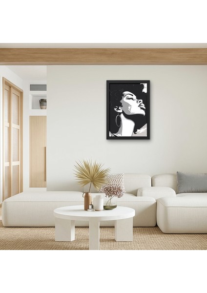 Fro Kadın Portre Tablo Uv Baskı | Minimalist Siyah Beyaz Modern Dekor 15X20 20X30