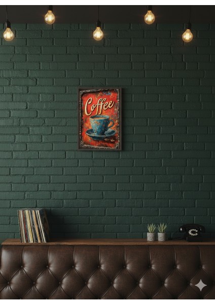 Retro Kahve Fincanı Tablosu | Vintage Eskitme Metal Efekt Poster | Kafe Mutfak Dekoru