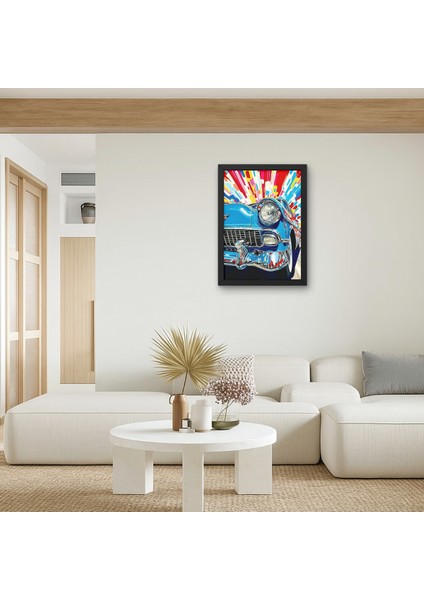 Pop Art Klasik Mavi Araba Tablo Uv Baskı | Colour Burst Retro Dekor