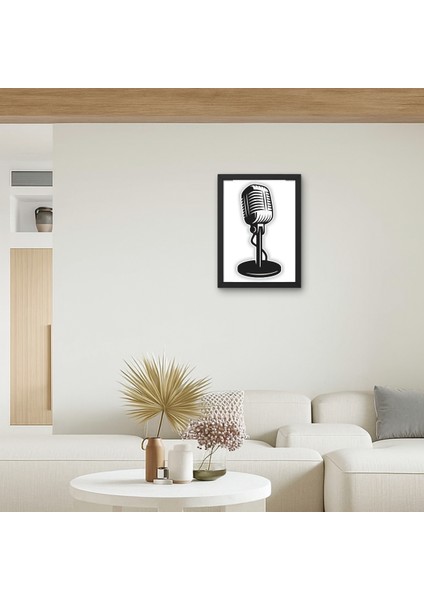 Vintage Retro Mikrofon Tablo Müzik Stüdyo Siyah Beyaz Duvar Sanatı Posteri