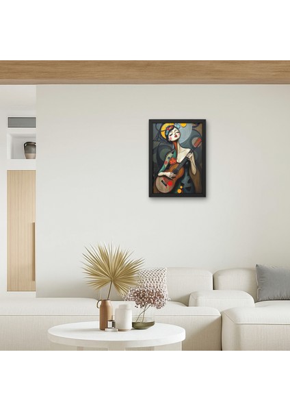 Gitar Çalan Kadın Tablosu | Modern Sanat Duvar Dekoru | Soyut Müzik Temalı Kanvas