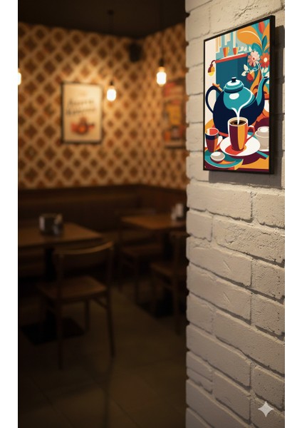 Retro Çaydanlık ve Fincan Tablosu | Modern Pop-Art Mutfak Dekoru | Canlı Renkli Çay Poster