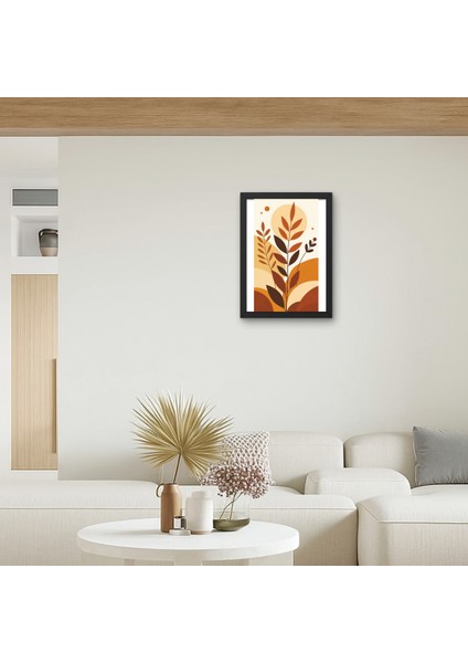 Boho Soyut Bitki Yaprak Tablo Sonbahar Tonları Modern Salon Duvar Dekoru